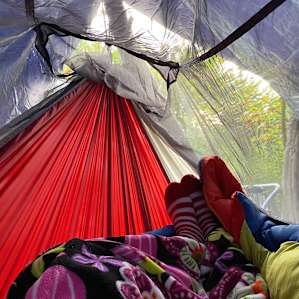 My morning site as I woke up in my hammock. Sun shining off to our beautiful kayaking day 1.