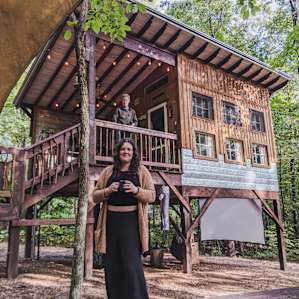 Cozy outdoor movie theater and treehouse