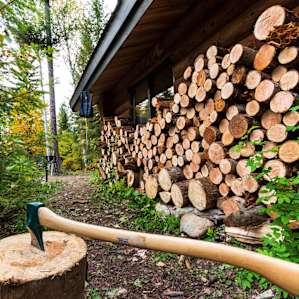 Near endless stockpile of wood to keep you warm, quality axe on site to make the fire starting process almost effortless!