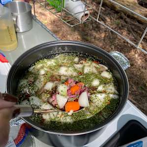 Made an amazing beef soup on Camp fire