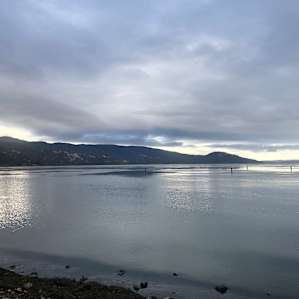 View of clear lake from our tent site, just across the street.