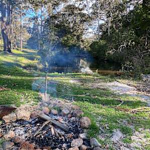 Firepit and view up creek