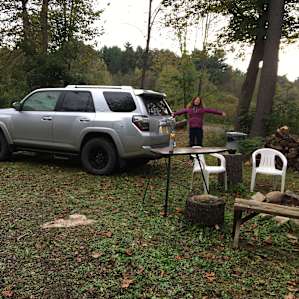 Our camp spot including ironing table to cook on