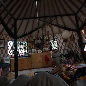 Cozy bed and cool decorations. This yurt had everything we needed.