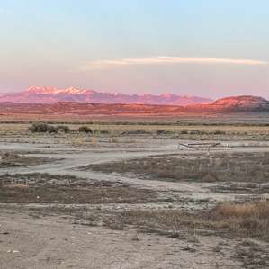 Sunset glowing off the snow capped peaks