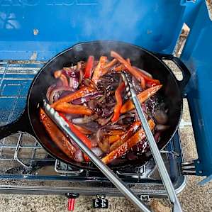 Robert helped me set up my new stove under a covered area to cook my meals.