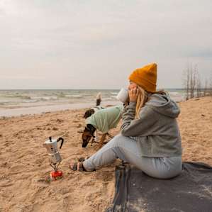 We enjoyed coffee on the beach.