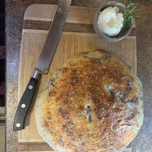 Yummy fresh walnut sourdough bread.