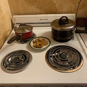 Kitchen has plenty of pots, pans, and utensils. Bring your own squash!