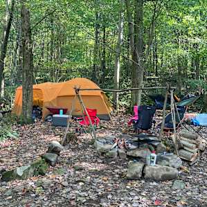 Campsite all set up with our tent and hammock