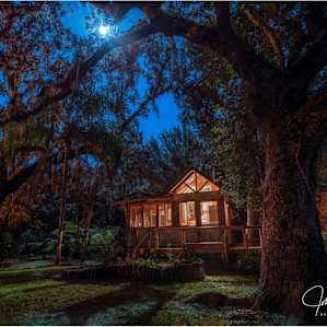 Night capture of the Cabin we stayed at under the moon.
