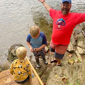 Catching crawfish in the river