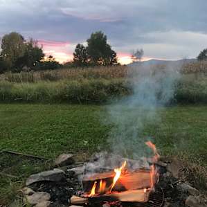 Evening fire at sunset.