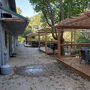 Fire pit pavilions overlooking one of the ponds.