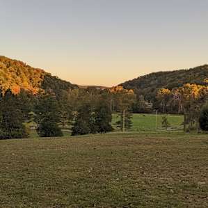 Golden hour on the surrounding hills.