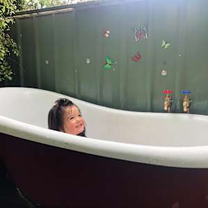 Outdoor bath with hot water