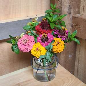 Jill brought flowers and mint up for the outhouse, what a nice touch!