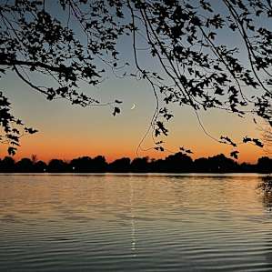 We enjoyed a beautiful sunset and just a sliver of moon while we sat by the fire
