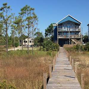 Looking back at the RV site from the end of the boardwalk