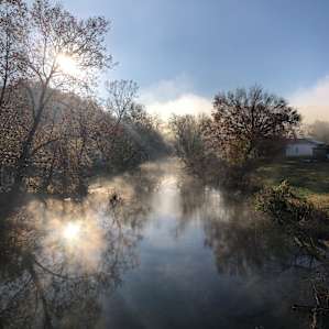 Over the nearby bridge