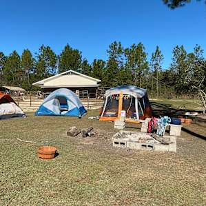 Set up near the lake.