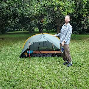 Jonathan showing off our perfect tent setup.