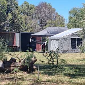 Our camp set up near the heater shed