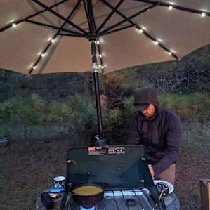 The umbrella had solar powered lights! So it made cooking at night very easy!