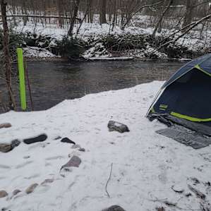 We set up our tent right next to the river!