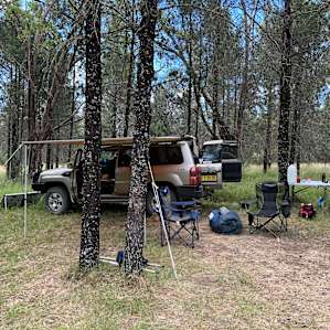 A simple setup with swags and a fire