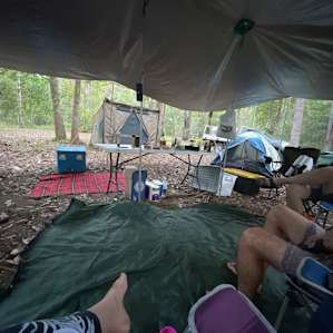 Relaxing in our spot which was on the flat open meadow next to another dam