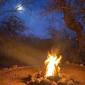 Camping, fire, moon, what else could you ask for?