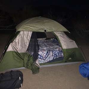 Tent with air mattress squeezed in