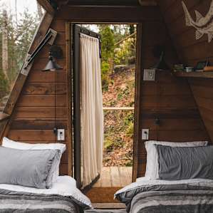 Even in February, this A-frame is so cute and cozy!