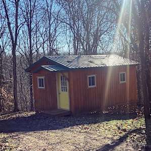 Cute cabin view in the morning.