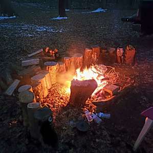 Please don't judge our water bottles, we didn't dispose of them in the fire, they froze overnight and were kept near the fire briefly to melt.