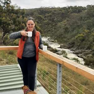 The view from the bedroom balcony. The river is raging.
