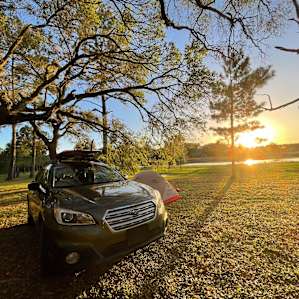 We camped under some big beautiful trees, with an amazing sunset view!