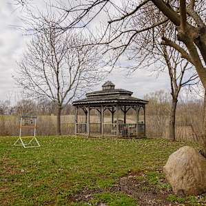 Yard games are located in the pavilion