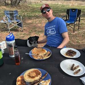 Two tables in the campground came in handy as it is very dusty certain times of year.