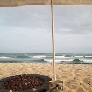 There is a shade awning with beach chairs and a gas fire pit available for use. We ate our dinner right next to the ocean which was awesome.