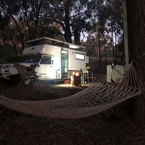 Night time view of campsite with hammock!