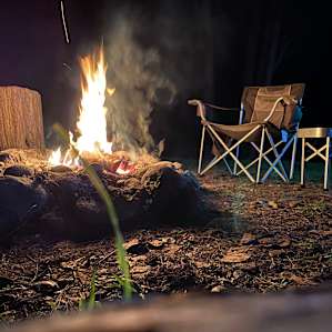 Nightfall and a camp fire at Stoney camp.