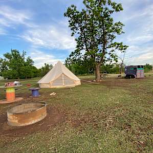 The bell tent is way bigger than it looks in the pictures the California king size air mattress was so comfortable and spacious.