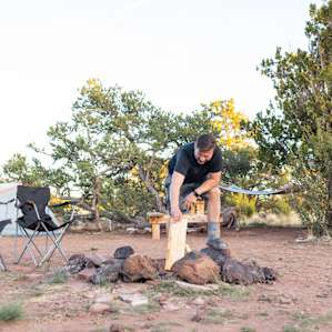 Starting to build our fire.
