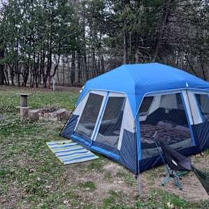 The 'mansion' set up. Checking out our new tent for the first time.
