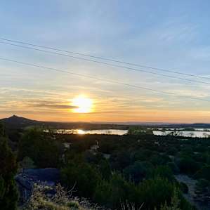 View from our site of the sunrise over one of the lakes in Lathrop State Park.
