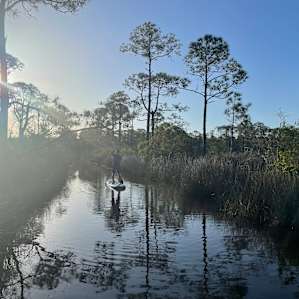 Paddling nearby campsite in early morning