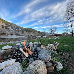 Warm fire along the Yellowstone River - with gorgeous mountains in the background!