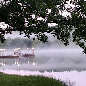 Morning picture of steamy lake.